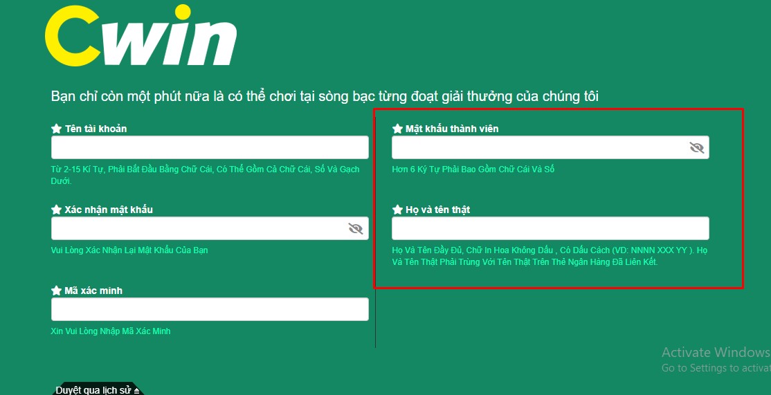 Một số lưu ý quan trọng khi tiến hành đăng ký cwin