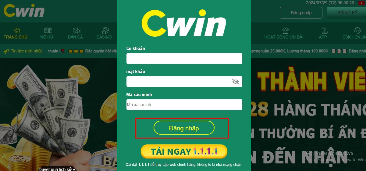 Những lưu ý quan trọng khi đăng nhập cwin